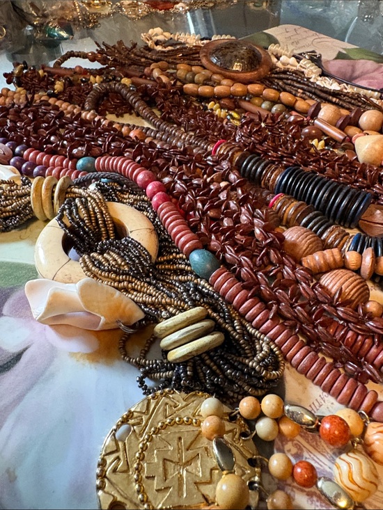 Unlisted Jewelry - Bohemian Mixed Wood and Bead Layered Necklace ,Ethnic Boho necklaces, bracelets